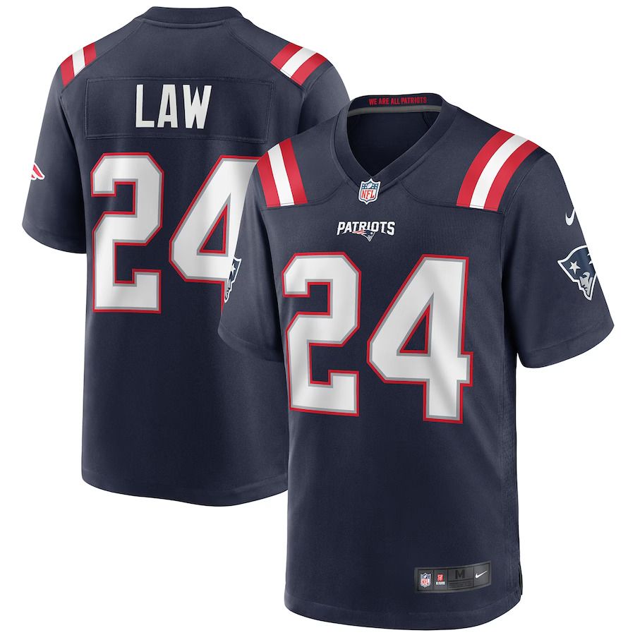 Men New England Patriots #24 Ty Law Nike Navy Game Retired Player NFL Jersey